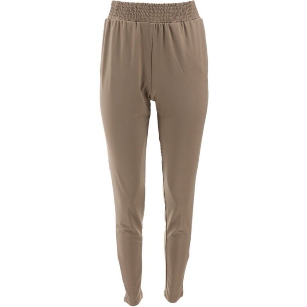 NWT H BY HALSTON JET SET JERSEY ANKLE PANTS SMOCKED WAISTBAND EARTH‎ GREEN 6
